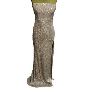 Lulus Lavish Lover Strapless Sequin Stretch Maxi Dress Silver/Gold S Small